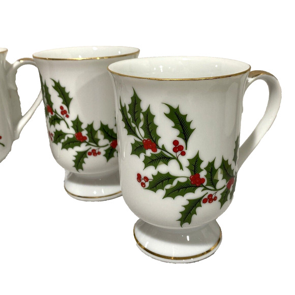 Vintage Christmas Holiday Mugs Set (4) All The Trimmings Festive Holiday Japan - Picture 3 of 12